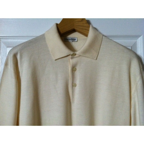 NWOT H.STOCKTON MENS NEW BEIGE 100% MERINO WOOL POLO SWEATER SIZE: L - Picture 2 of 3